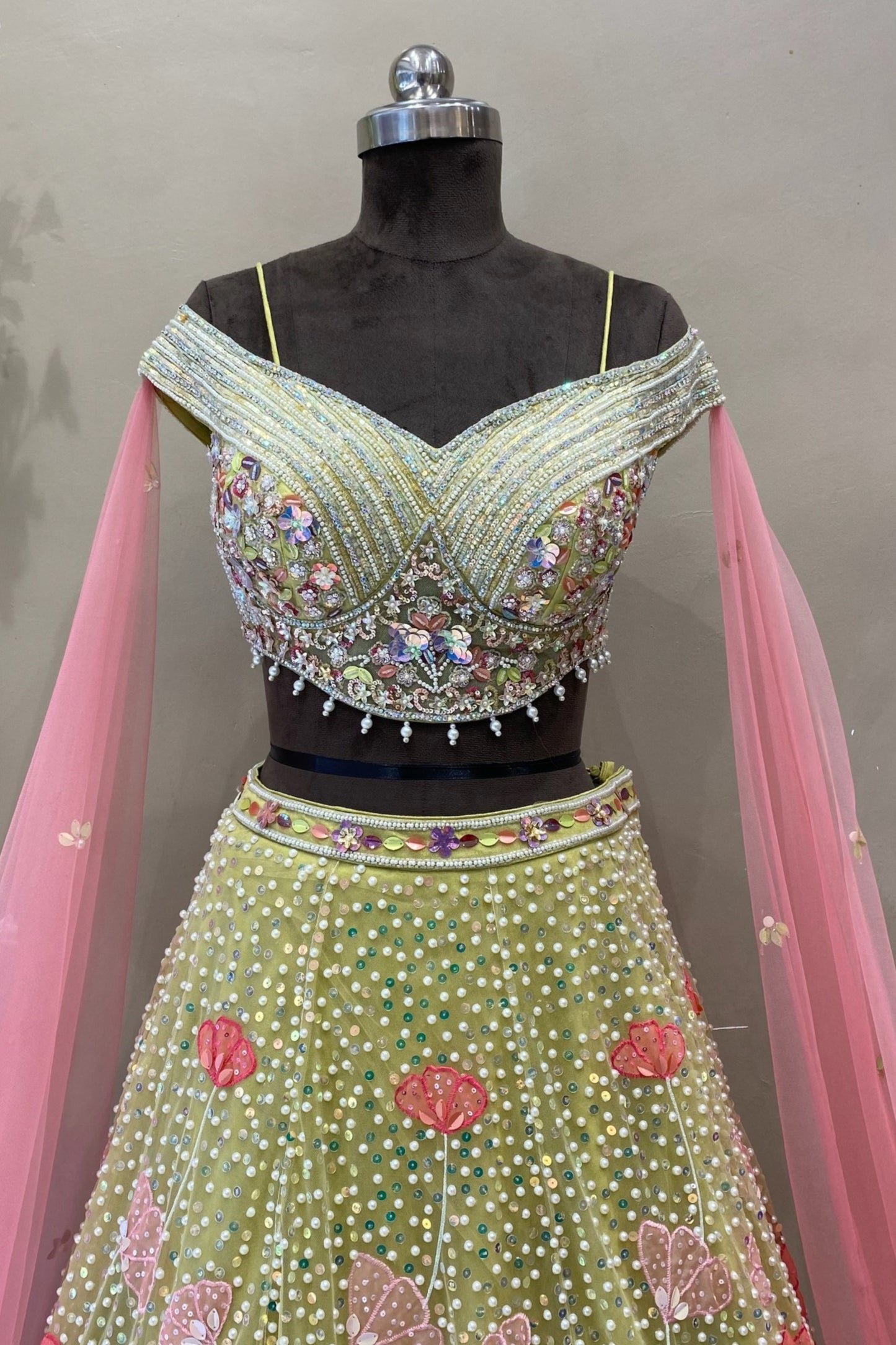 Olive Green Sangeet Lehenga with Intricate Work | Designer Wedding