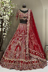 Heritage Crimson Bridal Lehenga | Heavy Golden Cutdana & Zarkan Hand-Couture