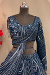Midnight Navy Couture Lehenga | Hand-Embellished Cutdana, Metallic Beads & Zarkan Highlights