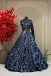 Midnight Navy Couture Lehenga | Hand-Embellished Cutdana, Metallic Beads & Zarkan Highlights