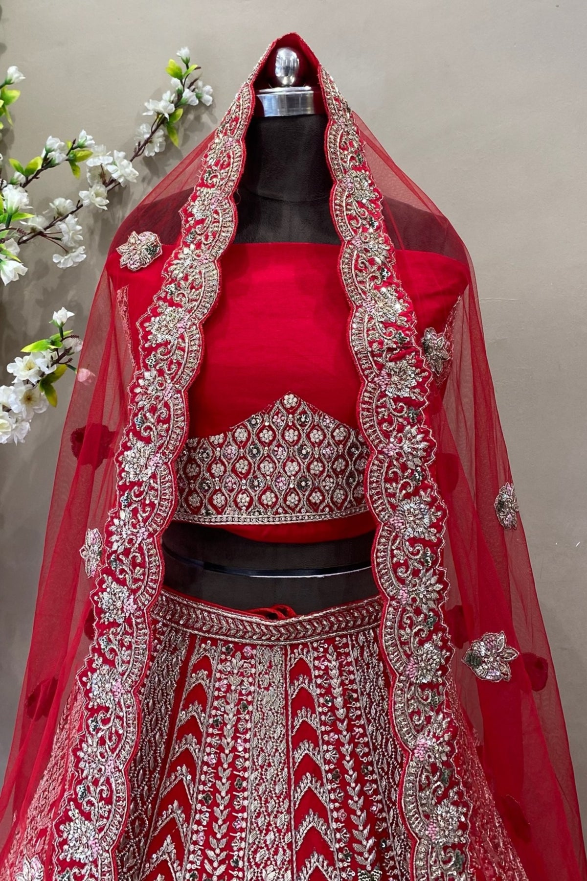 Royal Red Bridal Lehenga Choli with Gold Zardoshi Embroidery | Wedding Wear