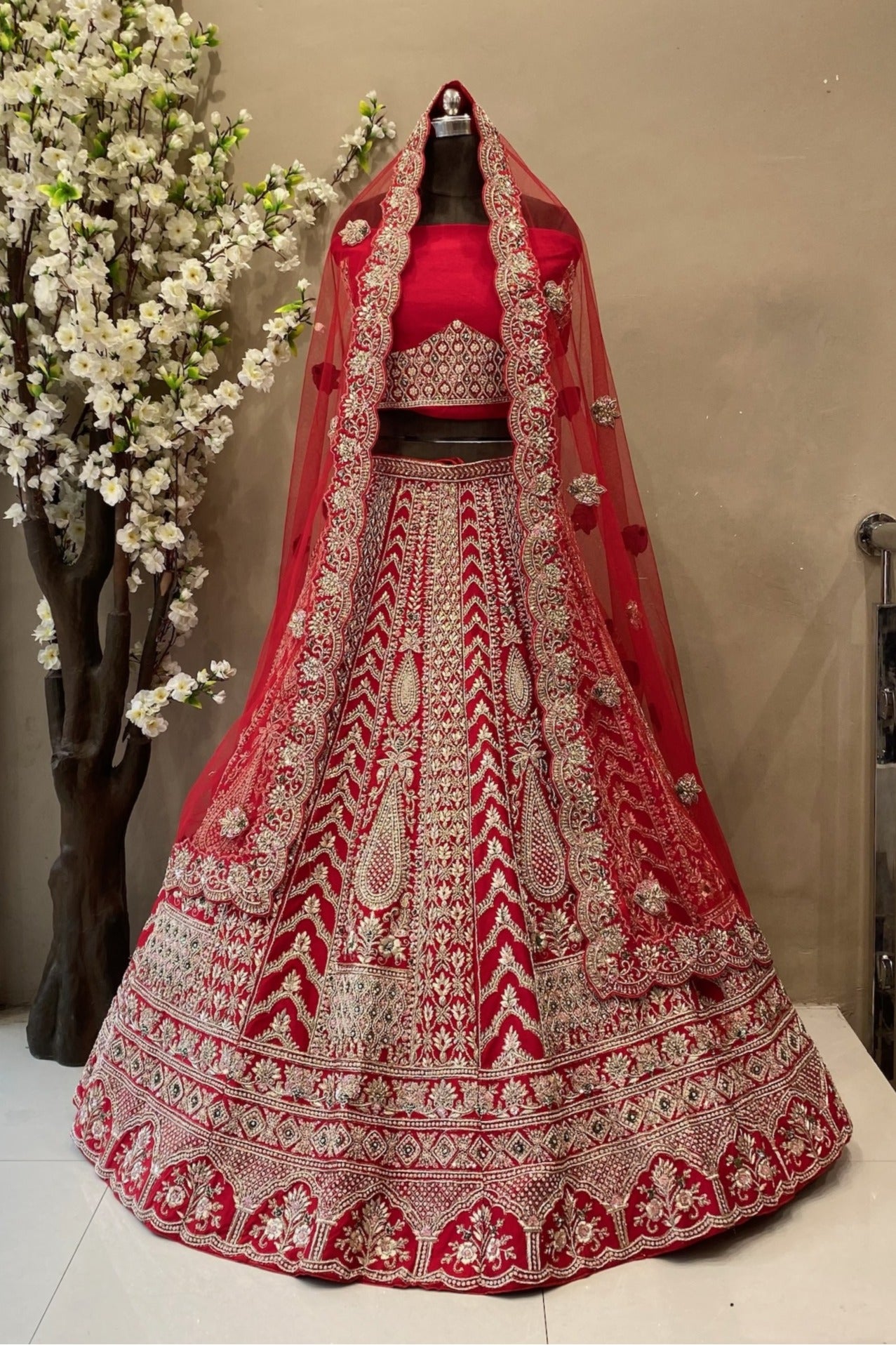 Royal Red Bridal Lehenga Choli with Gold Zardoshi Embroidery | Wedding Wear