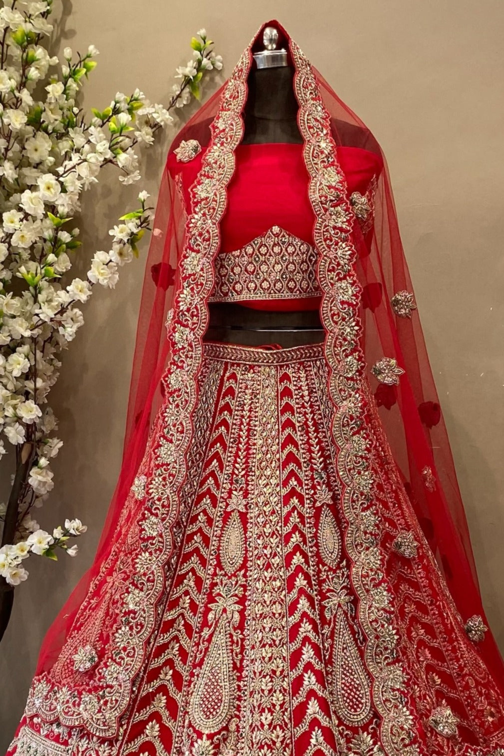 Royal Red Bridal Lehenga Choli with Gold Zardoshi Embroidery | Wedding Wear