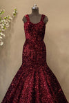 Burgundy Sequined Mermaid Gown with V-Neck | Evening Dress Wedding