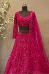 Fuchsia Pink Sequined Lehenga Choli with Full Sleeves | Wedding Wear