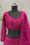 Fuchsia Pink Sequined Lehenga Choli with Full Sleeves | Wedding Wear