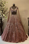 Brown Net Embroidered Lehenga Choli with Long Sleeves | Bridal Wear