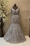 Silver Sequined Mermaid Gown with Long Sleeves | Glamorous Evening Wear
