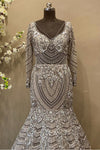 Silver Sequined Mermaid Gown with Long Sleeves | Glamorous Evening Wear