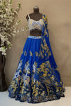 Blue Embroidered Lehenga Choli with Crop Top & Heavy Sequins | Wedding