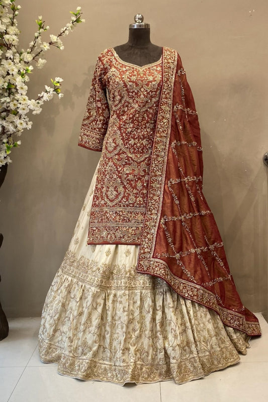 Burnt Copper Sharara Suit with Embroidered Lehenga | Bridal Festive