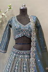 Light Turquoise Embroidered Lehenga Choli with Dupatta | Wedding Festive