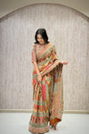 Full pose of multicolor tissue saree with hand embroidered blouse, bridal & occasion saree from Urban Dulhaniya Pune