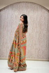 Side view of multicolor tissue saree displaying embellished drape, bridal & occasion saree from Urban Dulhaniya Pune