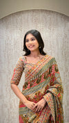 Front view of multicolor tissue saree with sequin work blouse, premium ethnic wear from Urban Dulhaniya