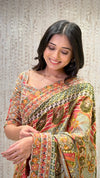 Close-up of multicolor tissue saree with beads and cutdana work, designer bridal wear at Urban Dulhaniya Pune