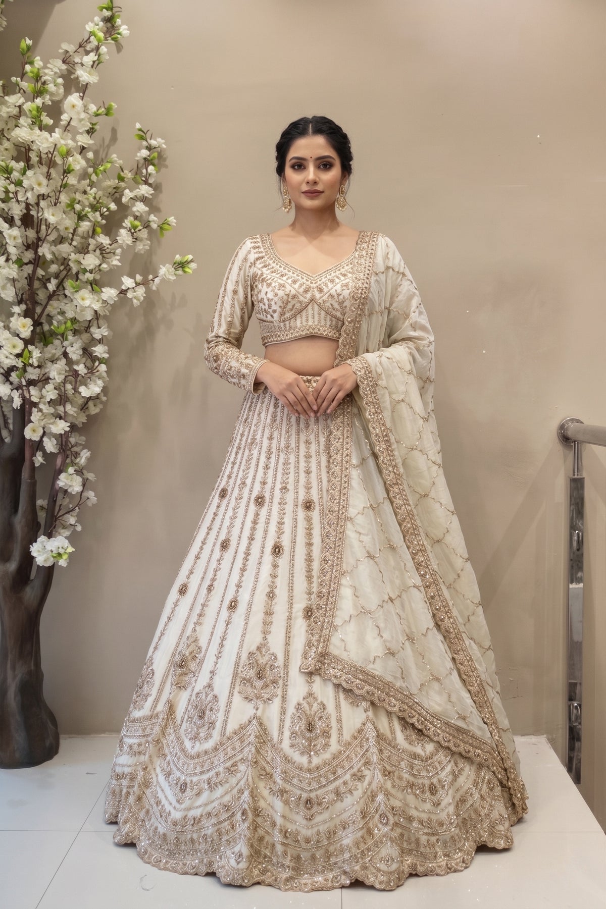 Ivory Elegance Heavy Embroidered Bridal & Reception Lehenga