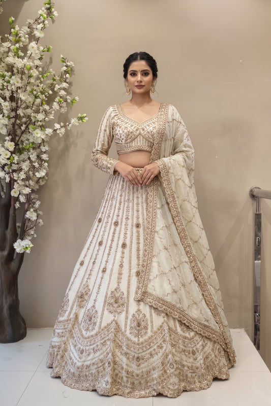 Ivory Elegance Heavy Embroidered Bridal & Reception Lehenga