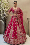 Coral Pink Zardoshi Bridal Lehenga with Organza Dupatta | Luxury Wedding Couture