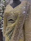 Lime Green Hand-Embellished Designer Net Saree | Luxury Bridal & Occasion Wear