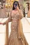 Full length champagne gold mermaid lehenga with pearl vertical embroidery – Urban Dulhaniya Pune