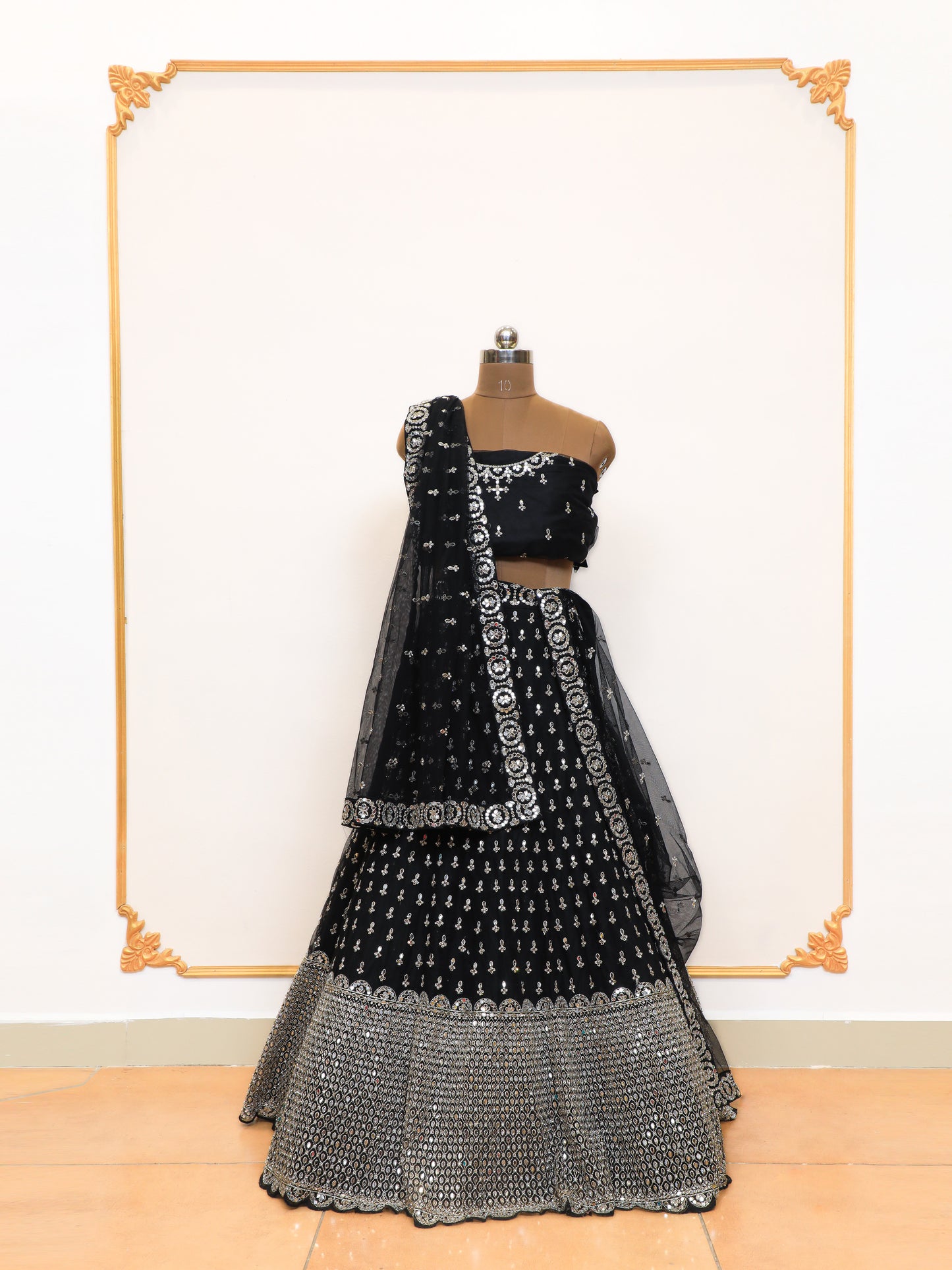 Black lehenga Choli with heavy mirror border
