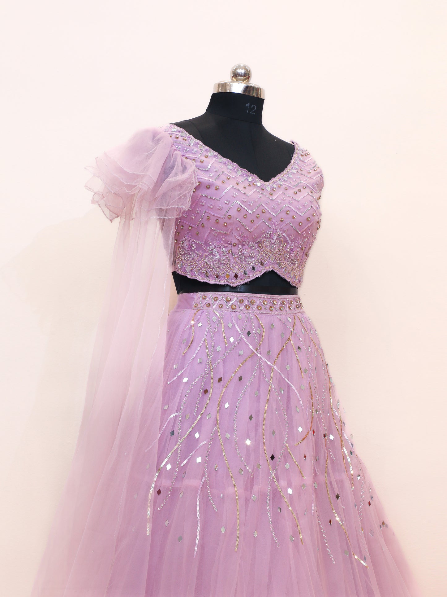Hand Work Bridesmaid Sequin Lehenga with Customized Design, Color and Size