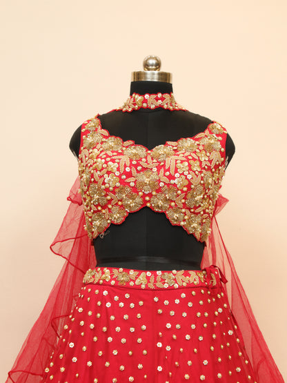 Rani Designer Lehenga for Bridesmaid with Designer cut blouse and lehenga with multiple big florals.