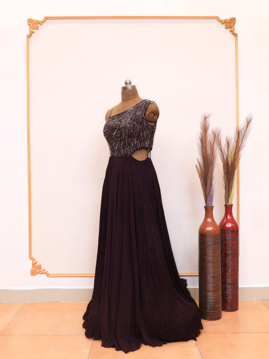 Stylish Anarkali Gown with off shoulder Design and Hand Work Gown